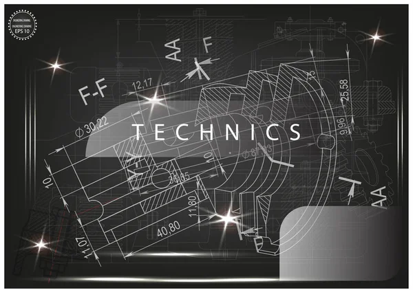 Makine yapım çizimler siyah bir arka plan üzerinde