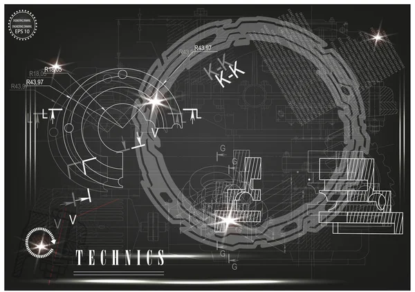 Makine yapım çizimler siyah bir arka plan üzerinde