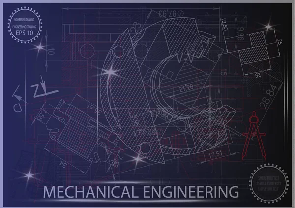 Mavi bir arka plan üzerinde makine yapım çizimleri