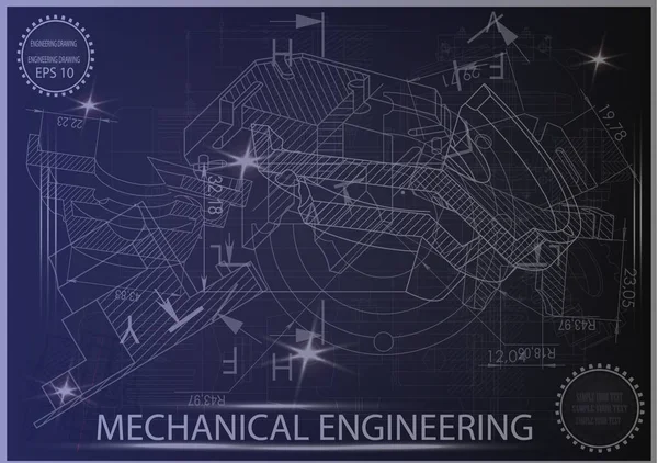 Mavi bir arka plan üzerinde makine yapım çizimleri