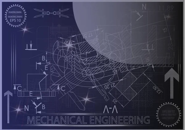 Mavi bir arka plan üzerinde makine yapım çizimleri