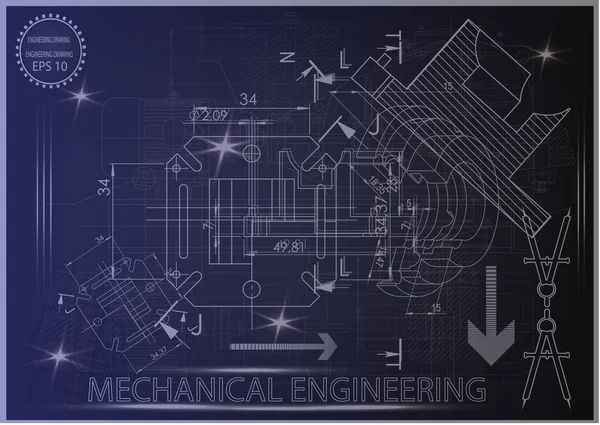 Mavi bir arka plan üzerinde makine yapım çizimleri