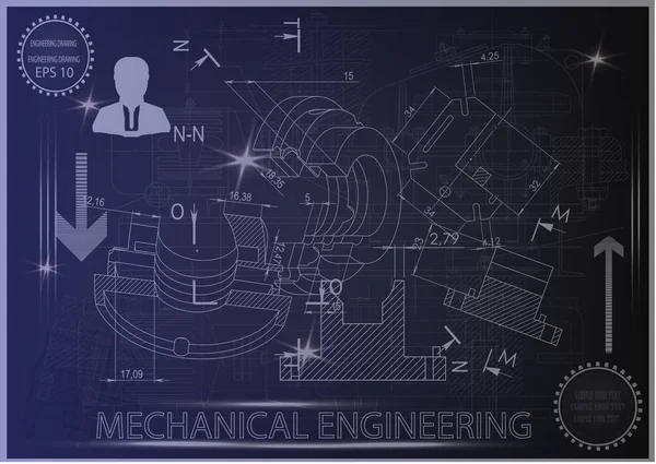 Mavi bir arka plan üzerinde makine yapım çizimleri