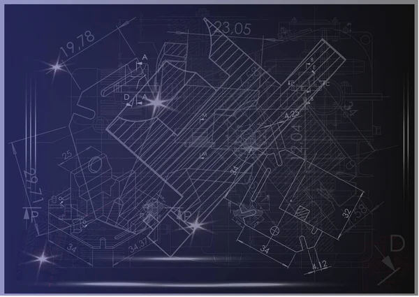 Mavi bir arka plan üzerinde makine yapım çizimleri