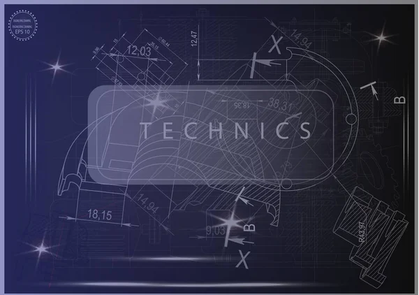 Mavi bir arka plan üzerinde makine yapım çizimleri