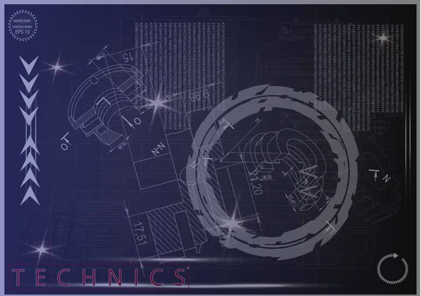 Mavi bir arka plan üzerinde makine yapım çizimleri