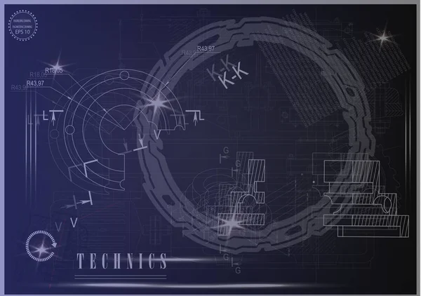 Mavi bir arka plan üzerinde makine yapım çizimleri