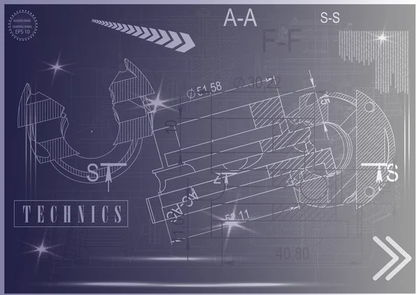 Mavi bir arka plan üzerinde makine yapım çizimleri