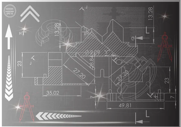 Makine yapım çizimler siyah bir arka plan üzerinde