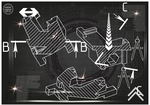 Makine yapım çizimler siyah bir arka plan üzerinde