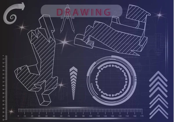 Mavi bir arka plan üzerinde makine yapım çizimleri