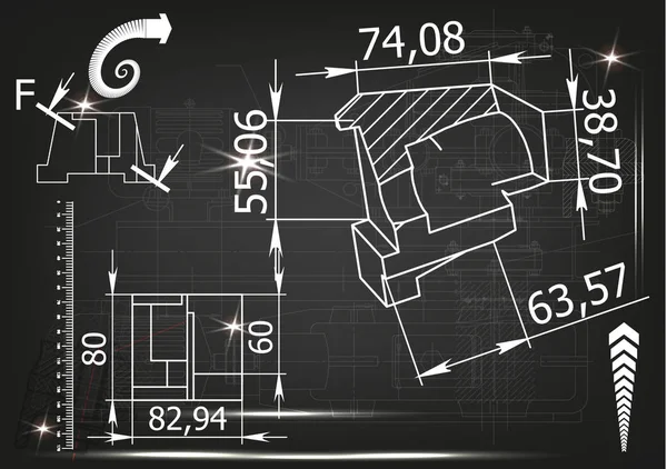 Makine yapım çizimler siyah bir arka plan üzerinde