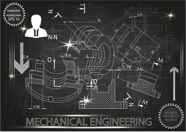 Makine yapım çizimler siyah bir arka plan üzerinde