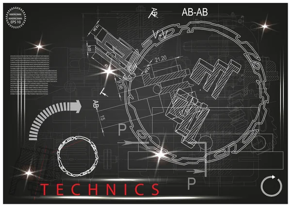 Машинно-будівельні малюнки на чорному тлі — стоковий вектор