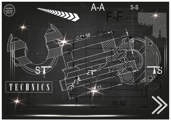 Makine yapım çizimler siyah bir arka plan üzerinde