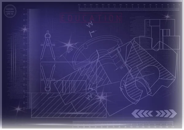 Mavi bir arka plan üzerinde makine yapım çizimleri