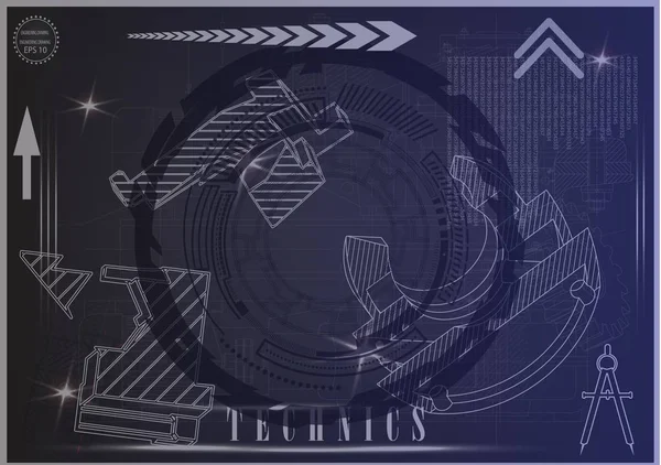 Mavi bir arka plan üzerinde makine yapım çizimleri