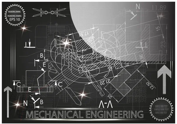 Makine yapım çizimler siyah bir arka plan üzerinde
