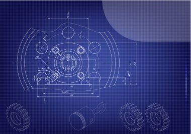 Mavi bir arka plan üzerinde makine yapım çizimleri