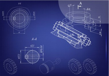 Mavi bir arka plan üzerinde makine yapım çizimleri