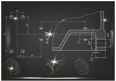 Makine yapım çizimler siyah bir arka plan üzerinde
