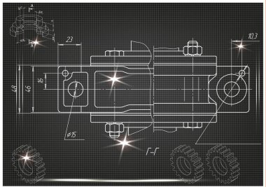 Makine yapım çizimler siyah bir arka plan üzerinde