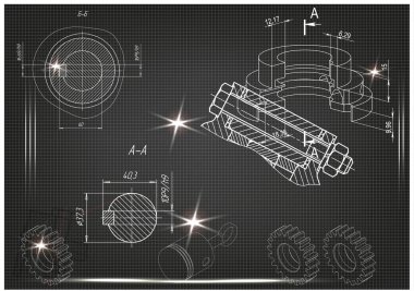 Makine yapım çizimler siyah bir arka plan üzerinde