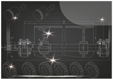 Makine yapım çizimler siyah bir arka plan üzerinde