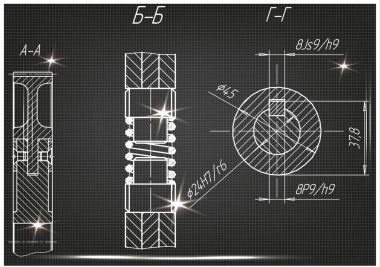 Makine yapım çizimler siyah bir arka plan üzerinde