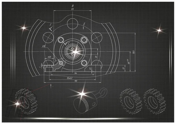 Dibujos de construcción de máquinas sobre un fondo negro — Vector de stock