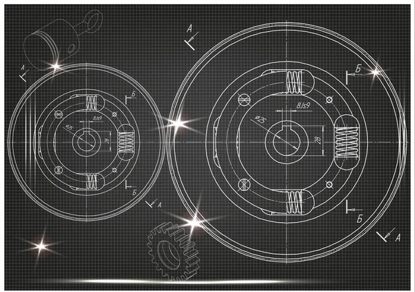 Машиностроительные рисунки на черном фоне — стоковый вектор