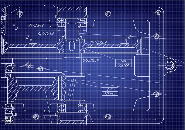 青色の背景に機械建物図面 — ストックベクタ