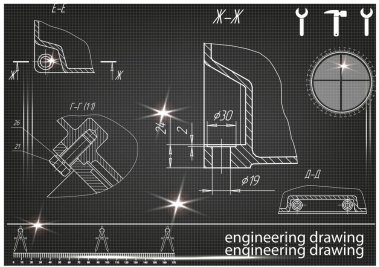 Makine yapım çizimler siyah bir arka plan üzerinde