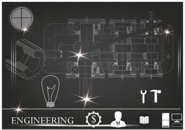 Makine yapım çizimler siyah bir arka plan üzerinde