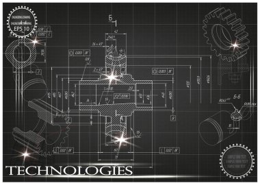 Makine yapım çizimler siyah bir arka plan üzerinde