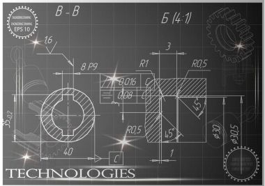 Makine yapım çizimler siyah bir arka plan üzerinde