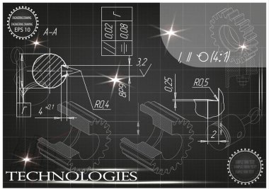 Makine yapım çizimler siyah bir arka plan üzerinde