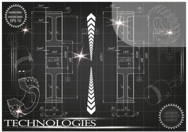 Makine yapım çizimler siyah bir arka plan üzerinde