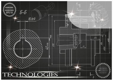 Makine yapım çizimler siyah bir arka plan üzerinde