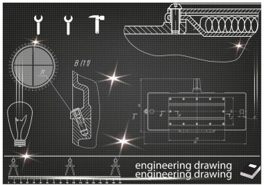 Makine yapım çizimler siyah bir arka plan üzerinde