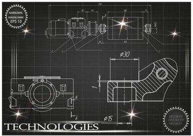 Makine yapım çizimler siyah bir arka plan üzerinde