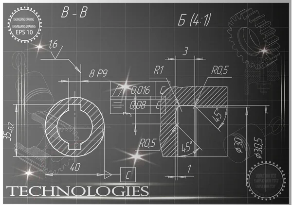 Gépipar rajzok a fekete háttér — Stock Vector