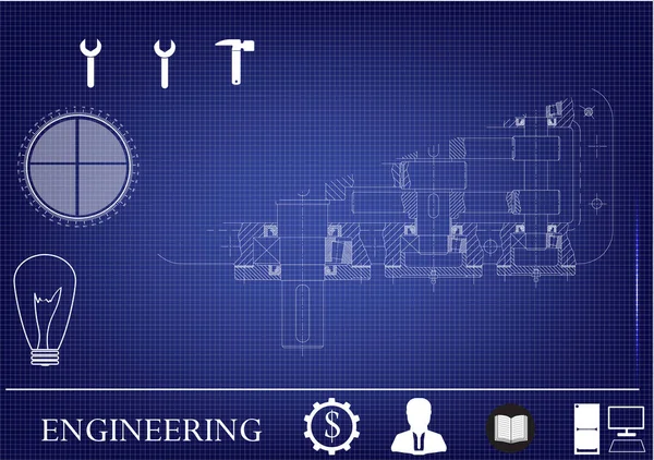 青色の背景に機械建物図面 — ストックベクタ