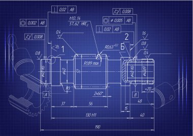 Machine-building drawings on a blue background clipart