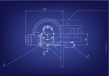 Mavi bir arka plan üzerinde makine yapım çizimleri