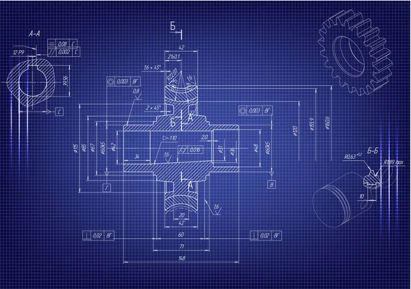 青色の背景に機械建物図面 — ストックベクタ