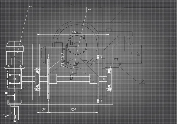Gri bir arka plan üzerinde makine yapım çizimleri — Stok Vektör
