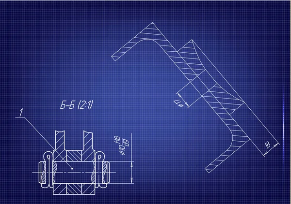 Dibujos de construcción de máquinas sobre un fondo azul — Archivo Imágenes Vectoriales