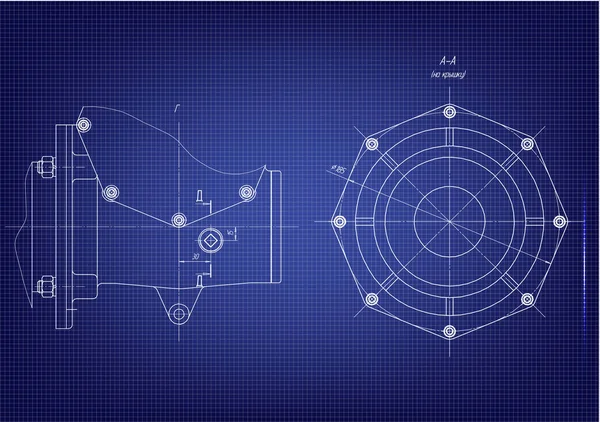 Mavi bir arka plan üzerinde makine yapım çizimleri