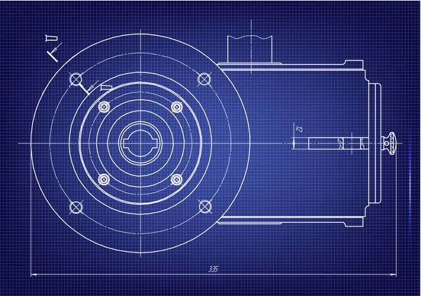 Mavi bir arka plan üzerinde makine yapım çizimleri